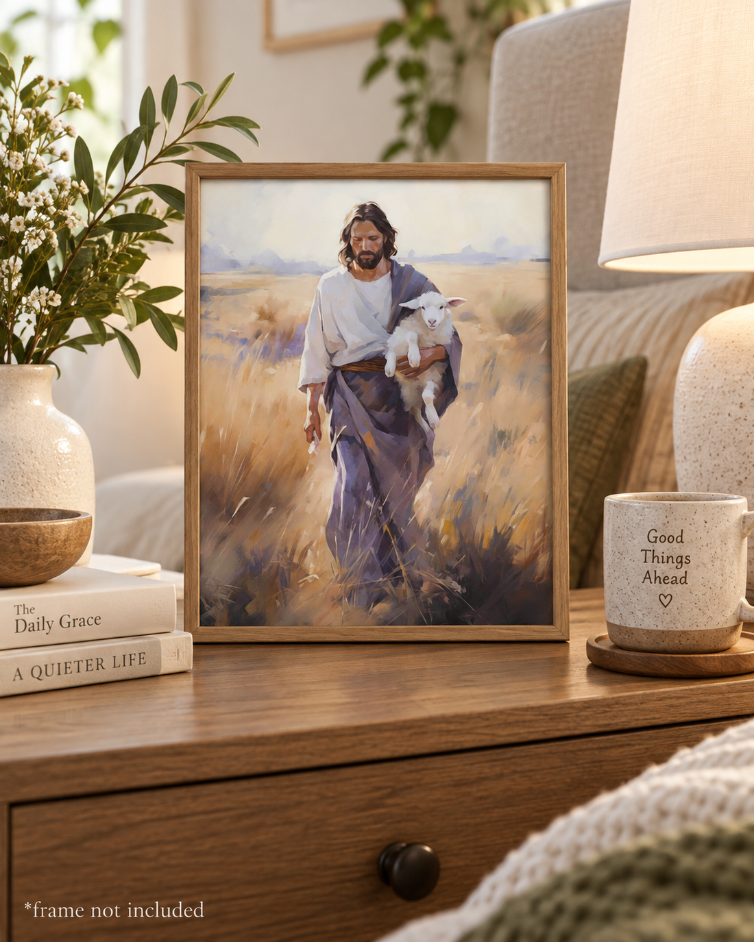 The Journey Home archival print displayed in a light wood frame; frame not included