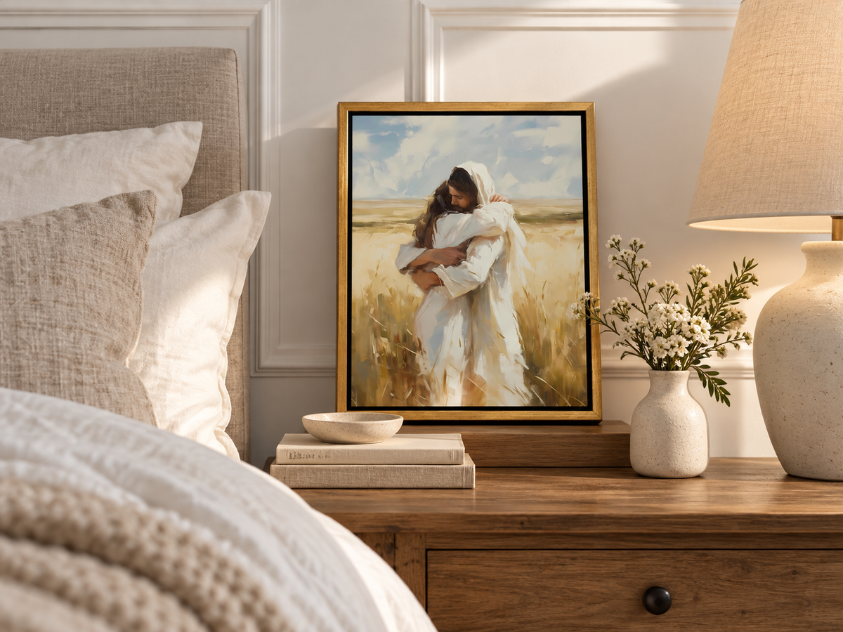 Arms of Mercy displayed in a warm bedroom