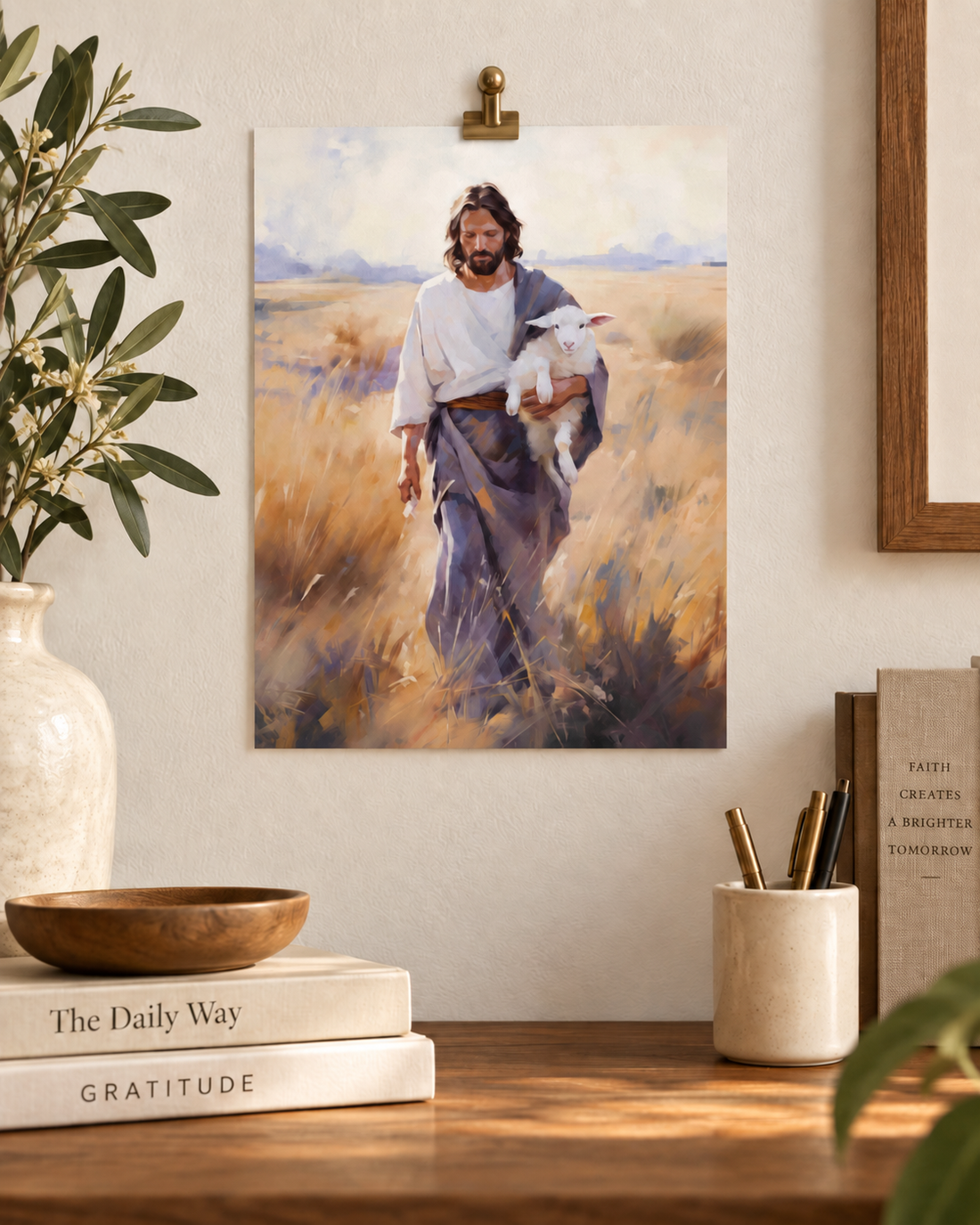 The Journey Home unframed archival print displayed on a wall with a brass clip