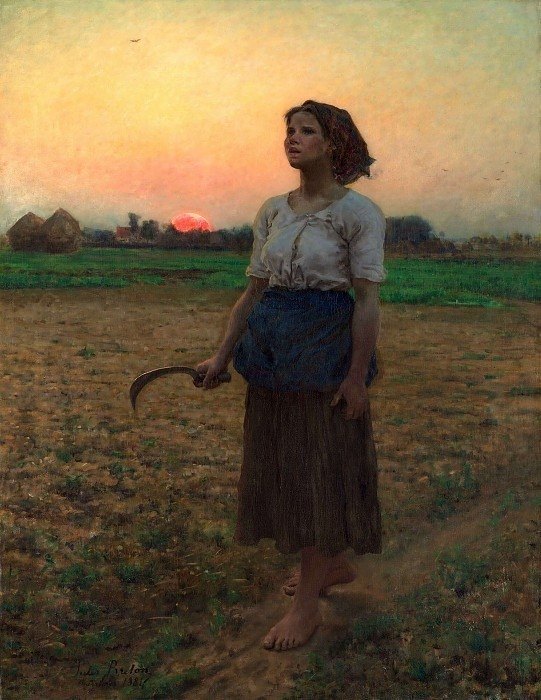 Jules Breton’s original young laborer standing alone in a field at sunset