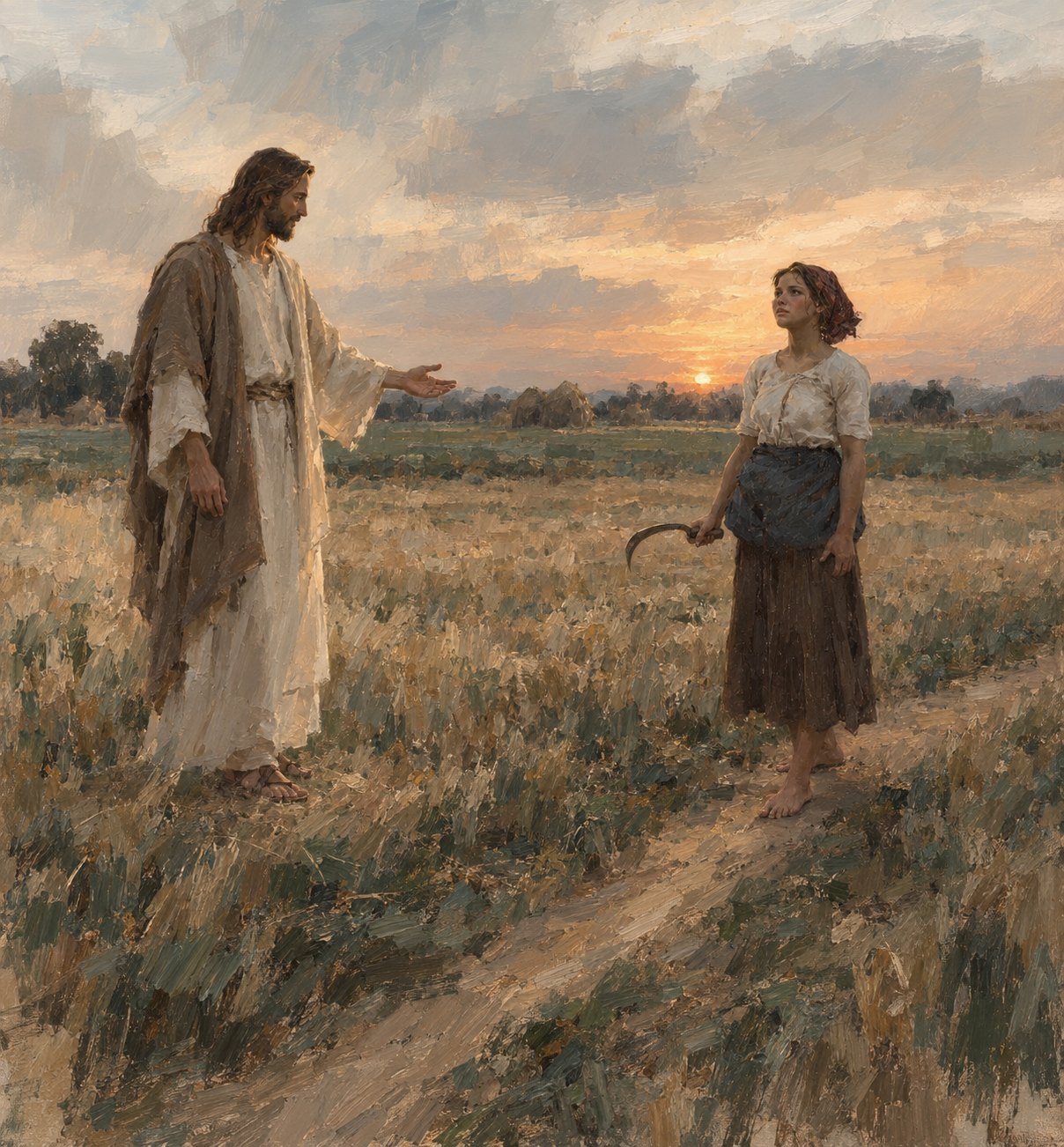 Detail of Christ standing in the field and extending his hand